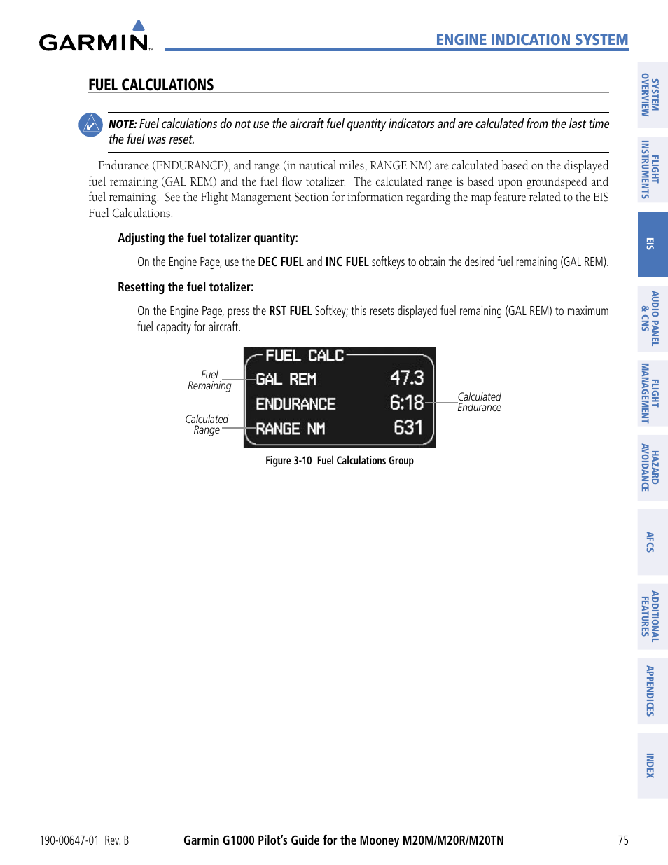 Fuel calculations, Engine indication system | Garmin G1000 Mooney M20TN User Manual | Page 86 / 494