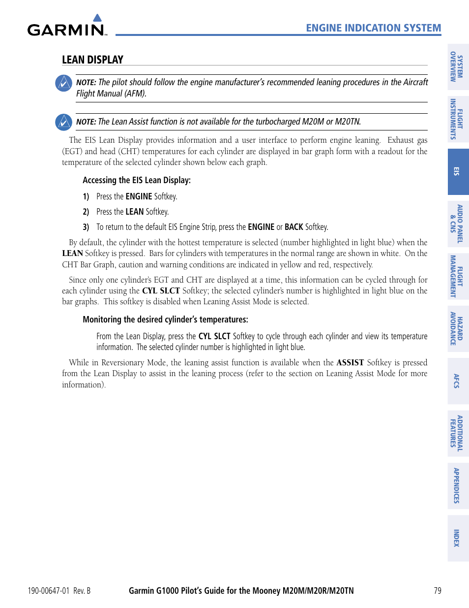 Lean display, Engine indication system | Garmin G1000 Mooney M20TN User Manual | Page 90 / 494