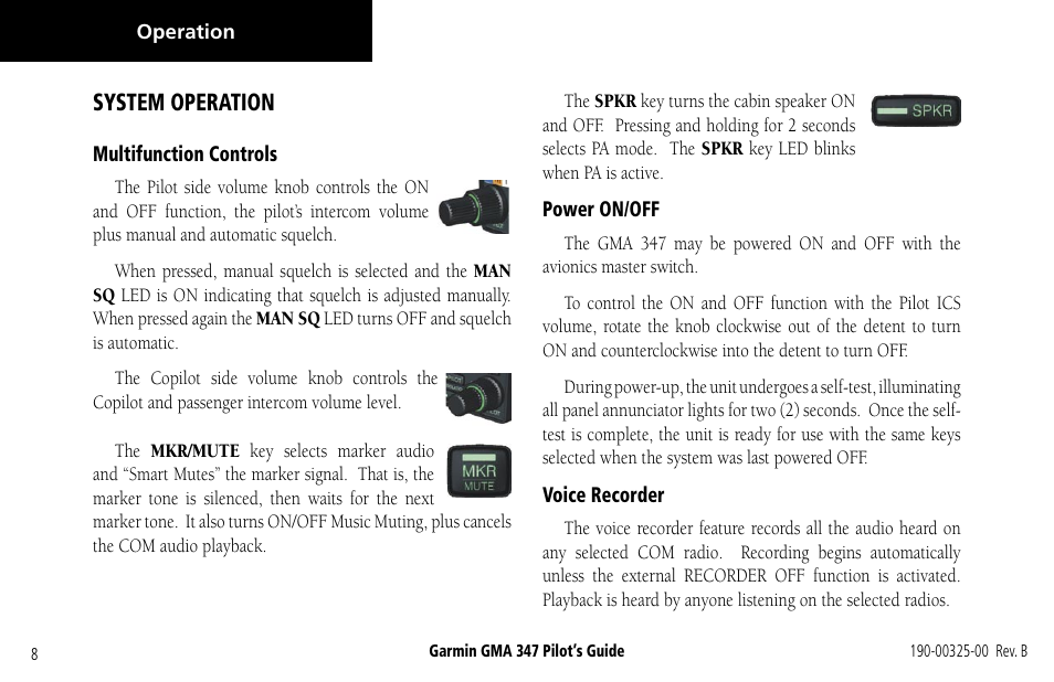 System operation | Garmin GMA 347 User Manual | Page 10 / 18