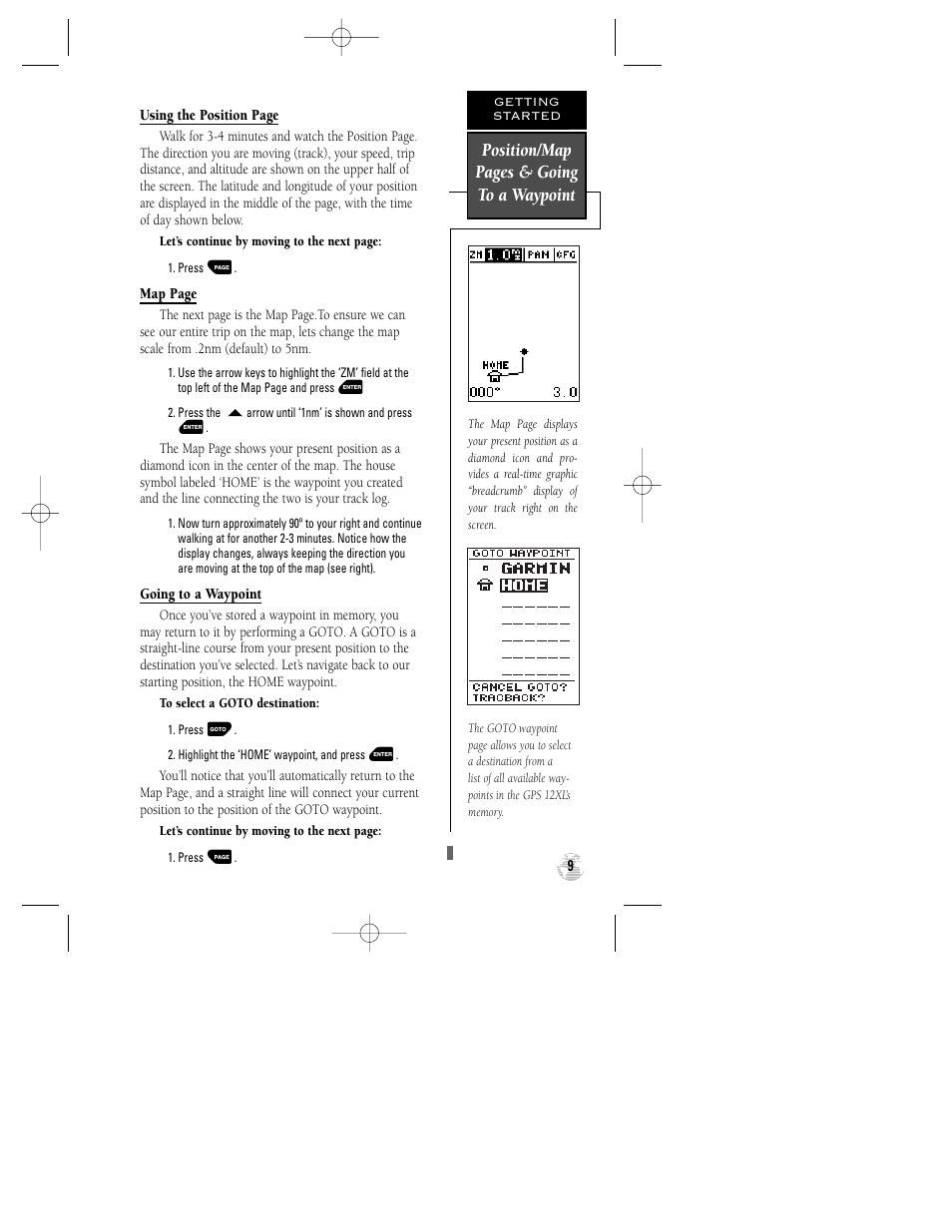 Position/map pages & going to a waypoint | Garmin GPS 12XL User Manual | Page 13 / 64