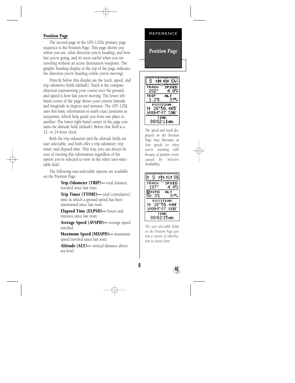 Position page | Garmin GPS 12XL User Manual | Page 19 / 64