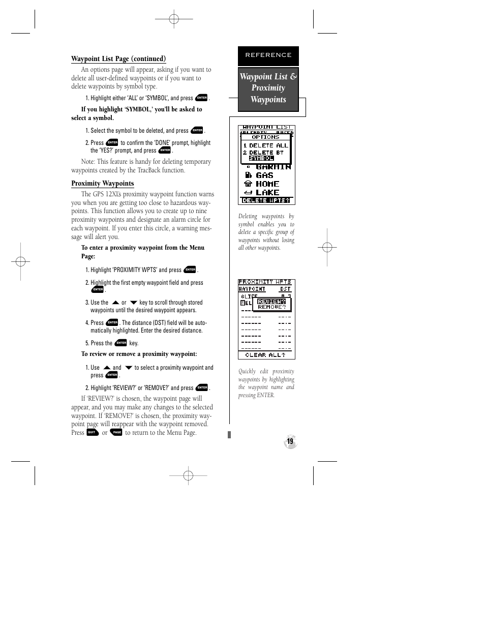 Waypoint list & proximity waypoints | Garmin GPS 12XL User Manual | Page 23 / 64