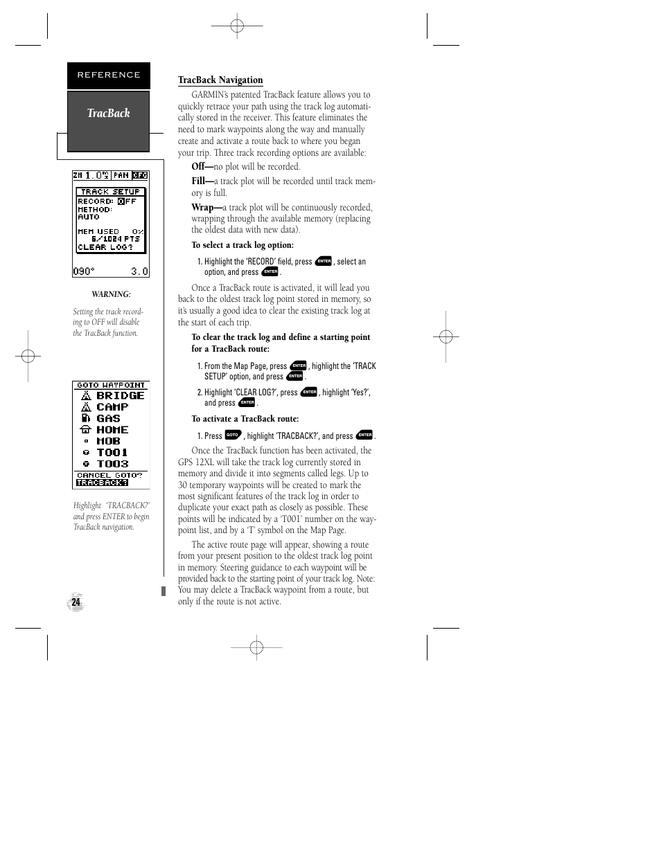 Tracback | Garmin GPS 12XL User Manual | Page 28 / 64