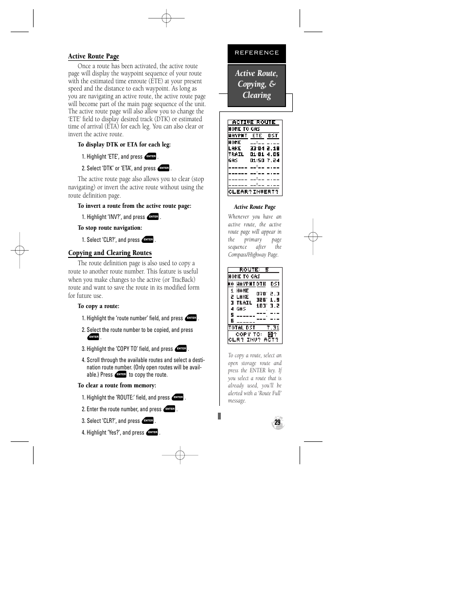 Active route, copying, & clearing | Garmin GPS 12XL User Manual | Page 33 / 64