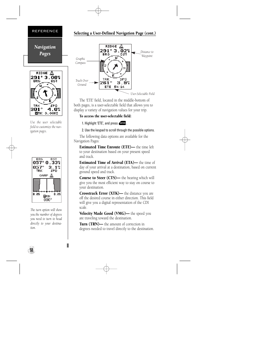 Navigation pages | Garmin GPS 12XL User Manual | Page 36 / 64
