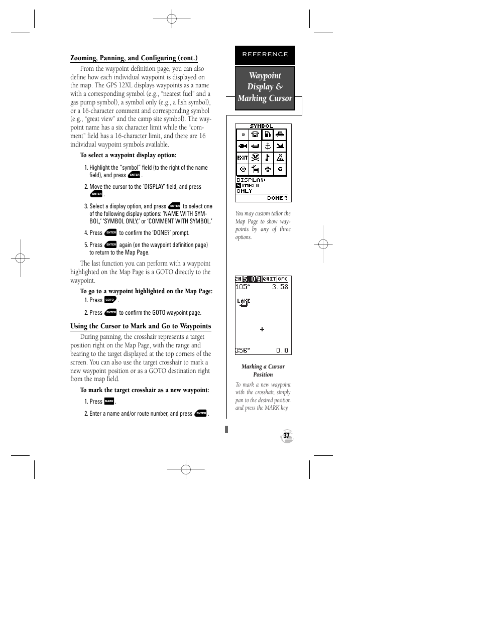 Waypoint display & marking cursor | Garmin GPS 12XL User Manual | Page 41 / 64