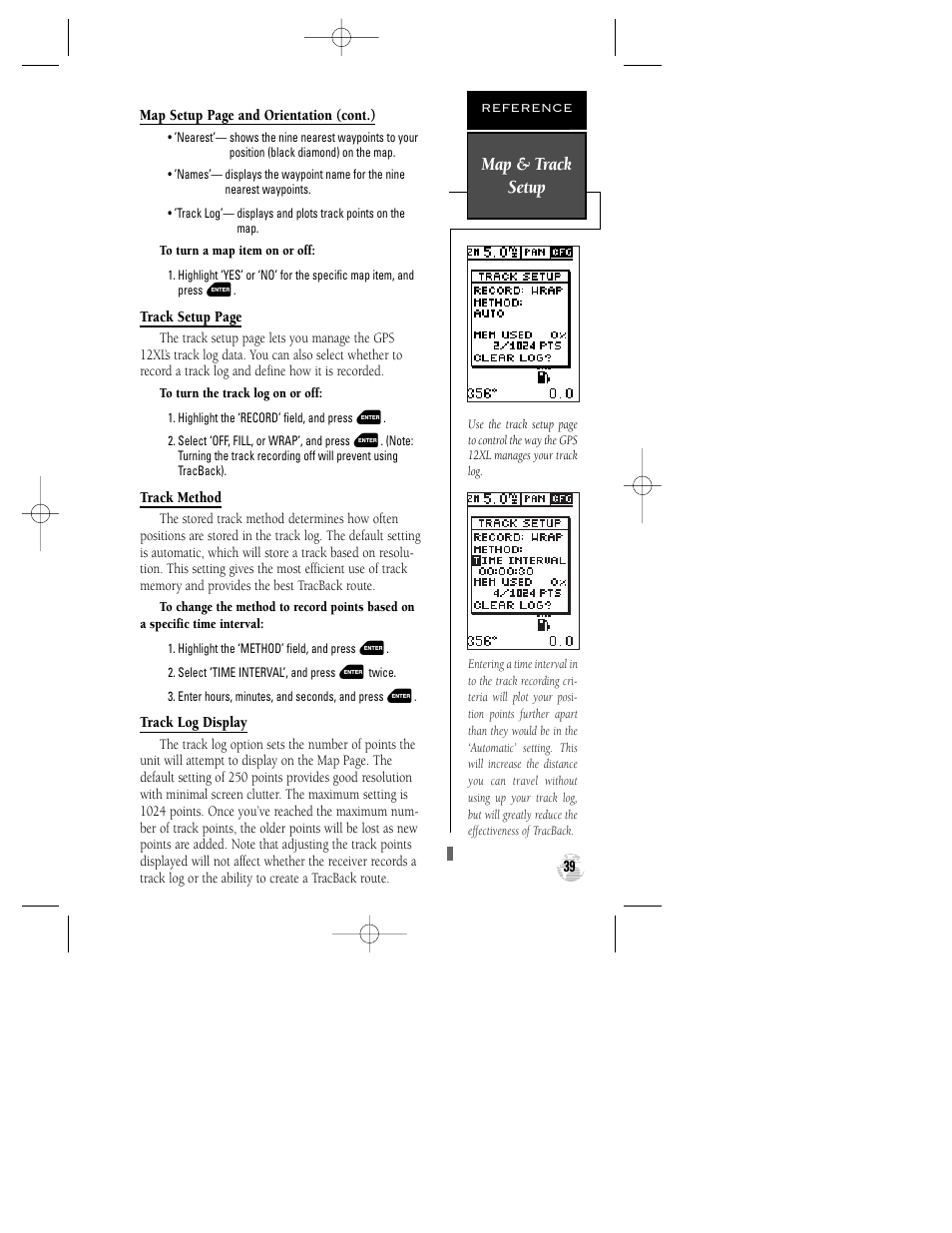 Map & track setup | Garmin GPS 12XL User Manual | Page 43 / 64