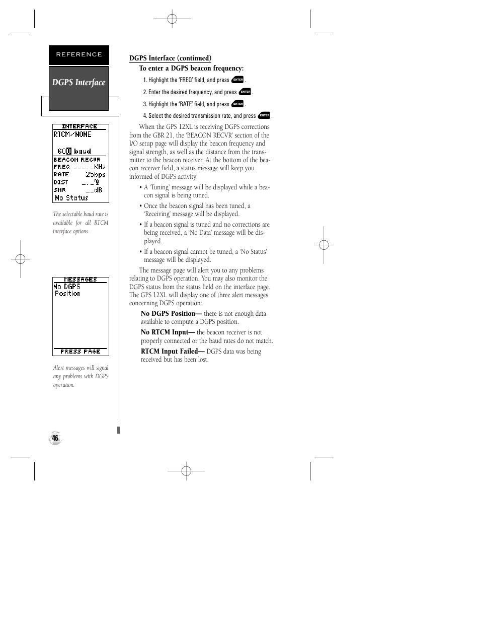 Dgps interface | Garmin GPS 12XL User Manual | Page 50 / 64