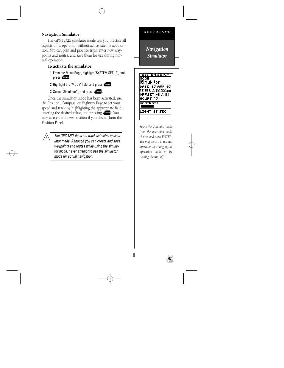 Navigation simulator | Garmin GPS 12XL User Manual | Page 51 / 64