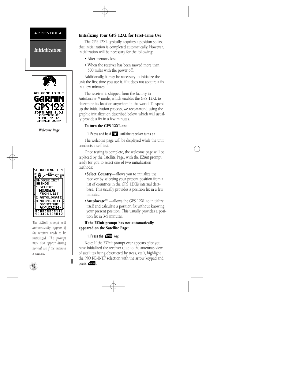 Initialization | Garmin GPS 12XL User Manual | Page 52 / 64