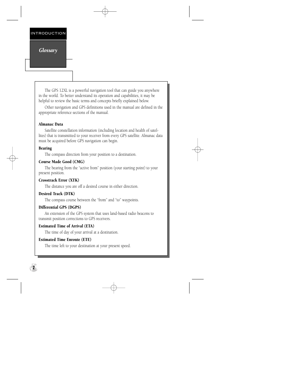Glossary | Garmin GPS 12XL User Manual | Page 6 / 64
