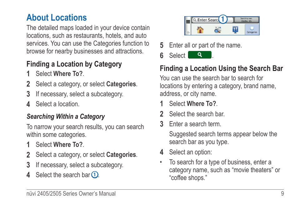 About locations | Garmin nuvi 2595LT User Manual | Page 15 / 88