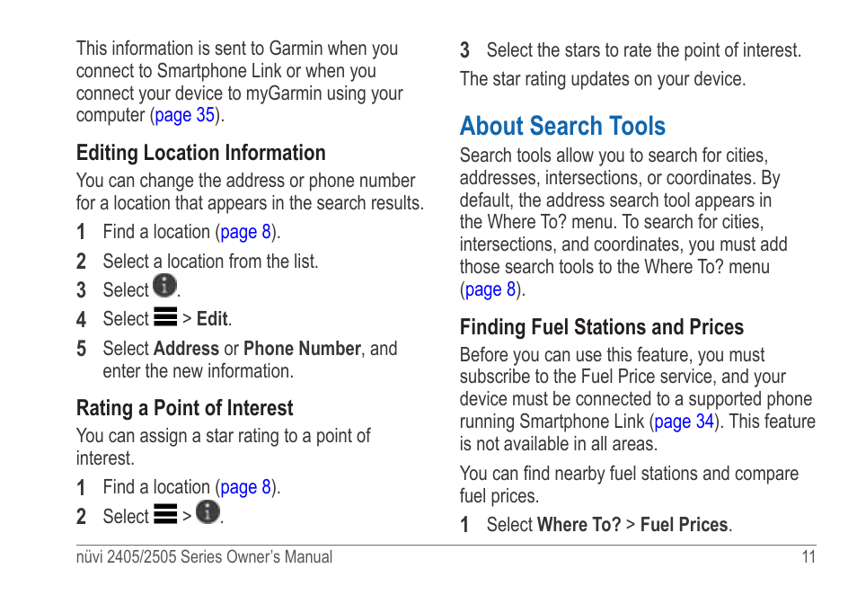 About search tools | Garmin nuvi 2595LT User Manual | Page 17 / 88