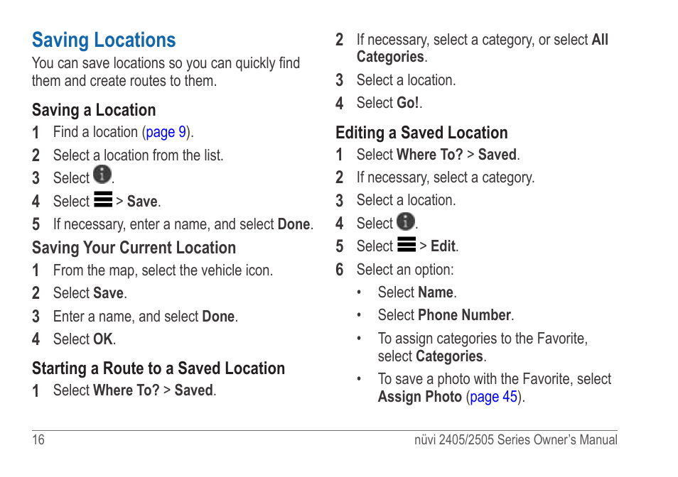 Saving locations | Garmin nuvi 2595LT User Manual | Page 22 / 88