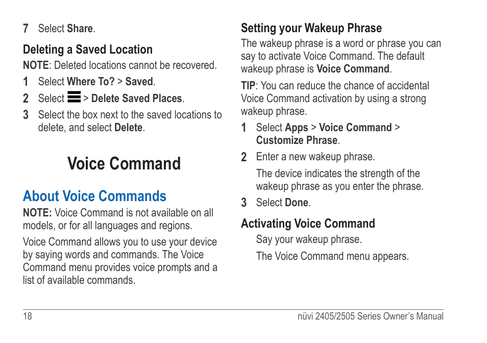 Voice command, About voice commands | Garmin nuvi 2595LT User Manual | Page 24 / 88