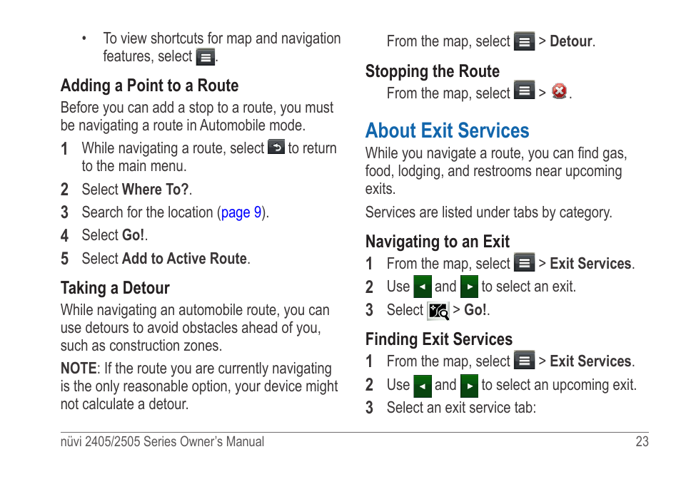 About exit services | Garmin nuvi 2595LT User Manual | Page 29 / 88