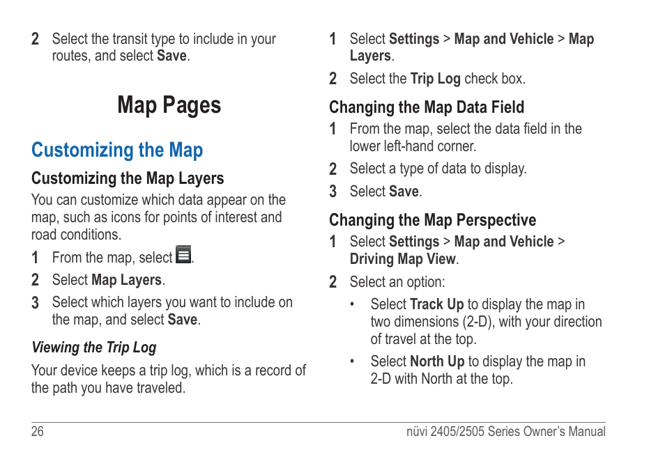 Customizing the map, Map pages | Garmin nuvi 2595LT User Manual | Page 32 / 88