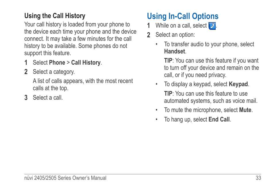 Using in-call options | Garmin nuvi 2595LT User Manual | Page 39 / 88