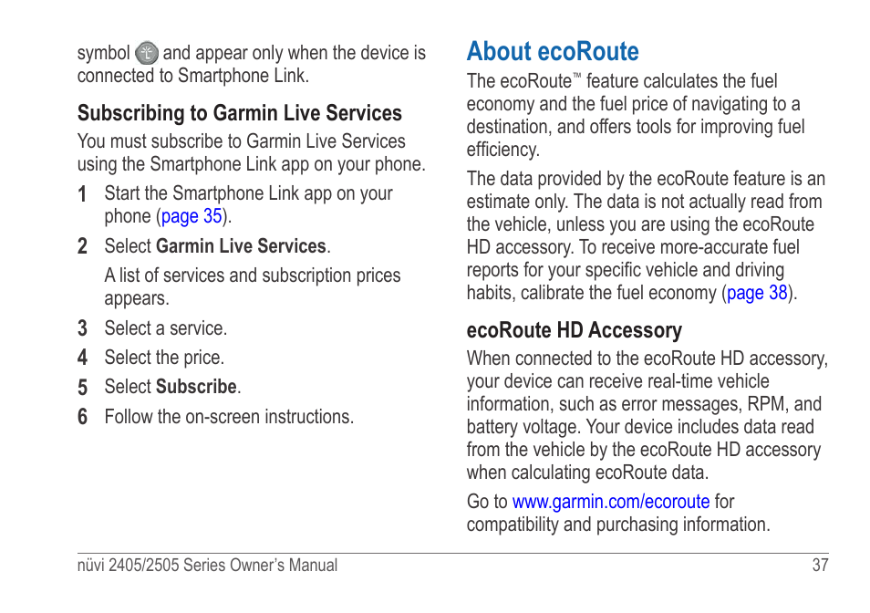 About ecoroute | Garmin nuvi 2595LT User Manual | Page 43 / 88