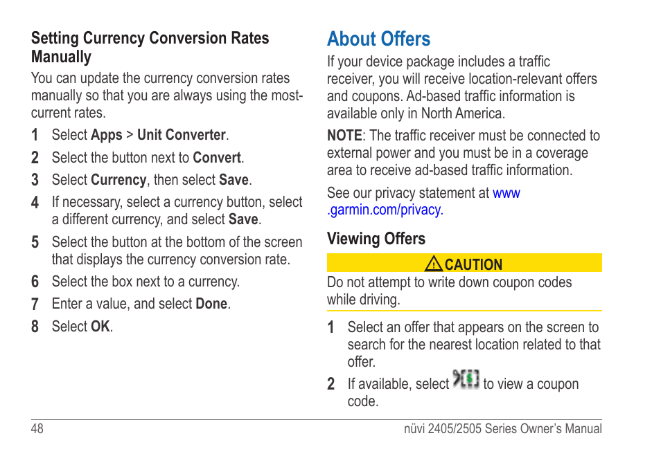 About offers | Garmin nuvi 2595LT User Manual | Page 54 / 88
