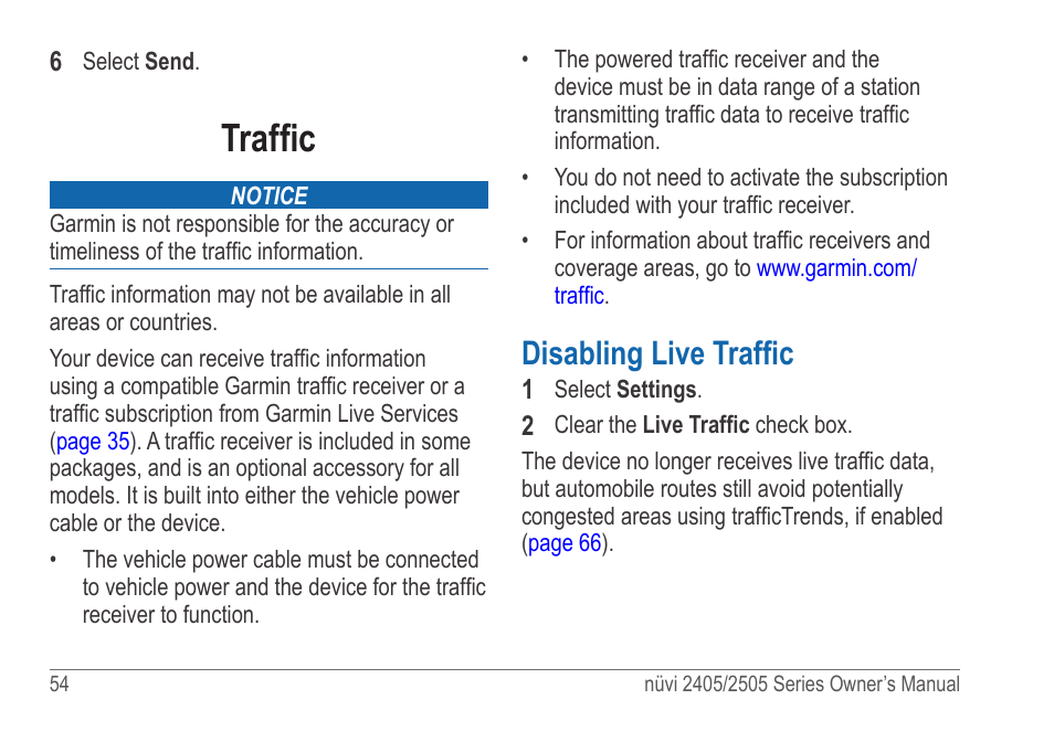 Traffic, Disabling live traffic | Garmin nuvi 2595LT User Manual | Page 60 / 88