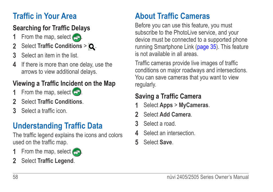 Traffic in your area, Understanding traffic data, About traffic cameras | Garmin nuvi 2595LT User Manual | Page 64 / 88