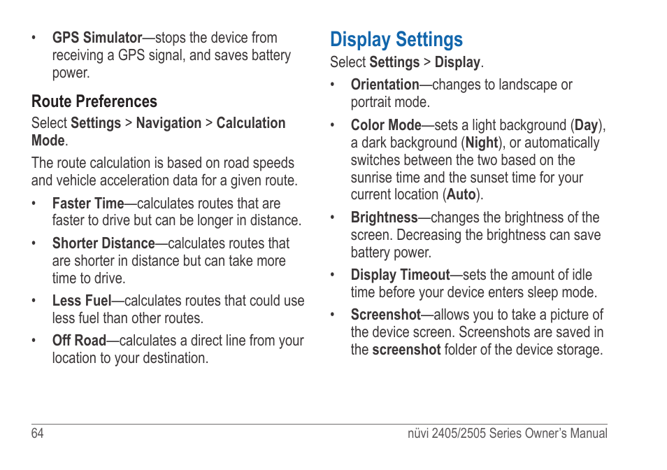 Display settings | Garmin nuvi 2595LT User Manual | Page 70 / 88