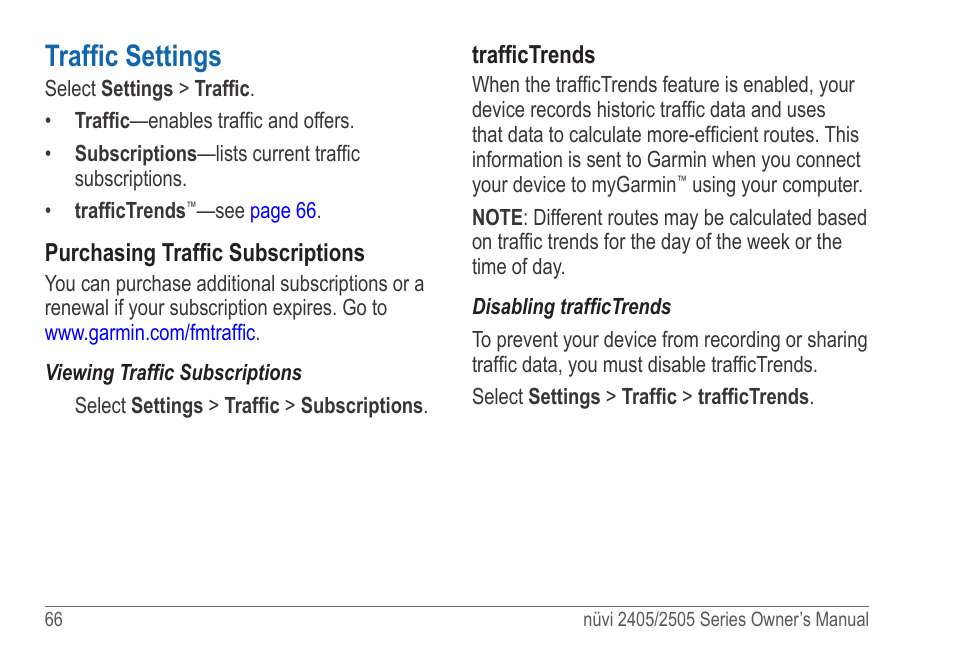 Traffic settings | Garmin nuvi 2595LT User Manual | Page 72 / 88