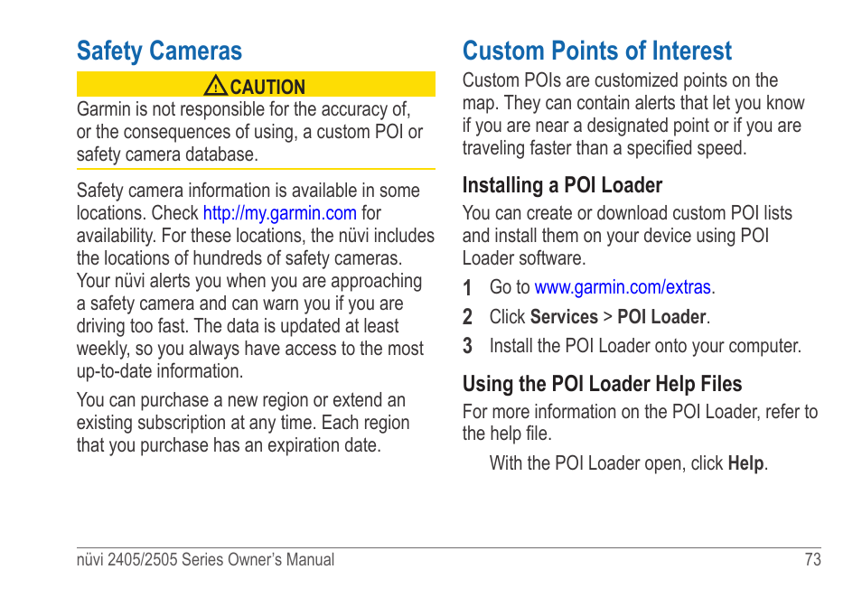 Safety cameras, Custom points of interest | Garmin nuvi 2595LT User Manual | Page 79 / 88