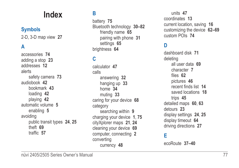 Index | Garmin nuvi 2595LT User Manual | Page 83 / 88