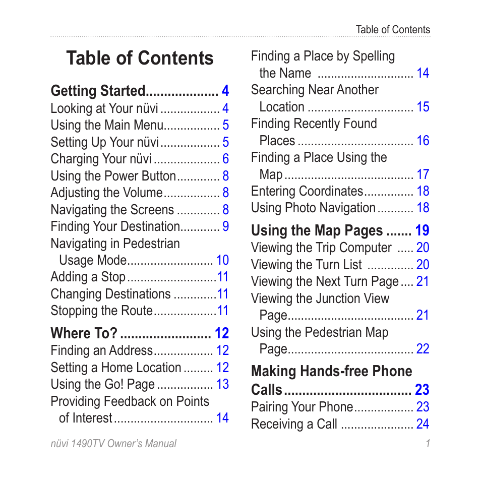 Garmin nuvi 1490TV User Manual | Page 3 / 76