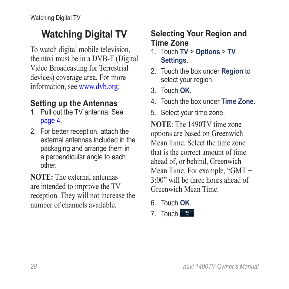 Watching digital tv | Garmin nuvi 1490TV User Manual | Page 30 / 76