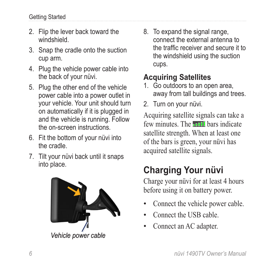 Charging your nüvi | Garmin nuvi 1490TV User Manual | Page 8 / 76