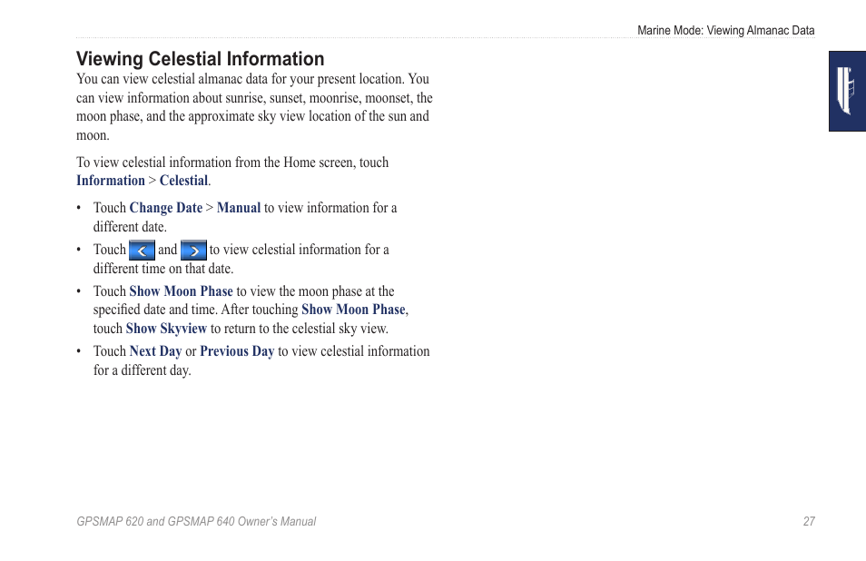 Viewing celestial information | Garmin GPSMAP 640 User Manual | Page 33 / 84