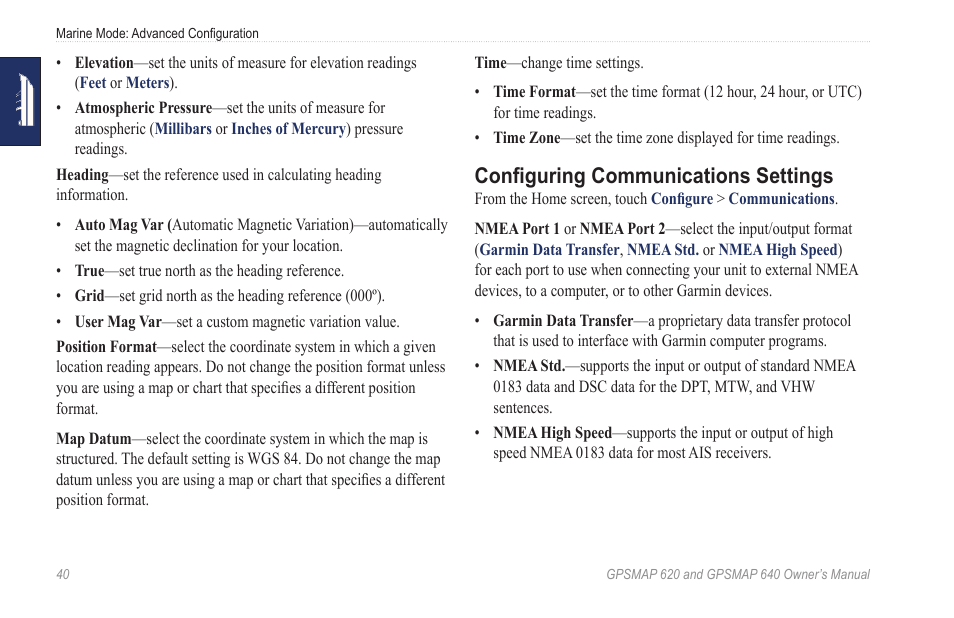 Configuring communications settings | Garmin GPSMAP 640 User Manual | Page 46 / 84