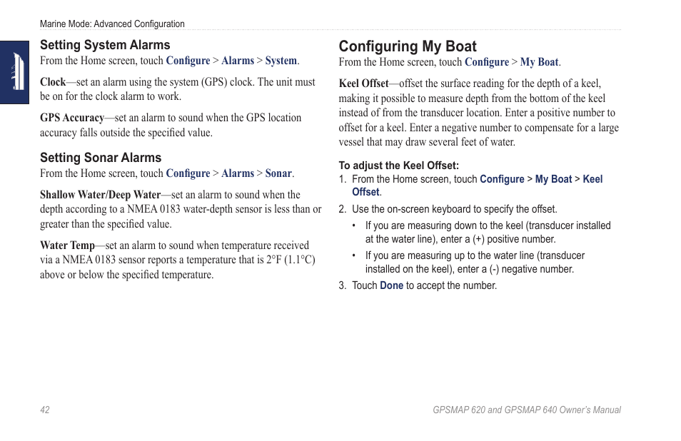 Configuring my boat | Garmin GPSMAP 640 User Manual | Page 48 / 84