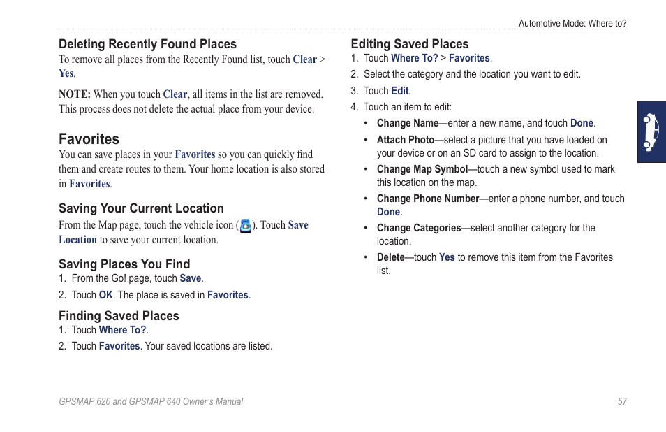 Favorites | Garmin GPSMAP 640 User Manual | Page 63 / 84