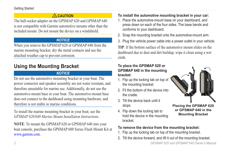 Using the mounting bracket | Garmin GPSMAP 640 User Manual | Page 8 / 84