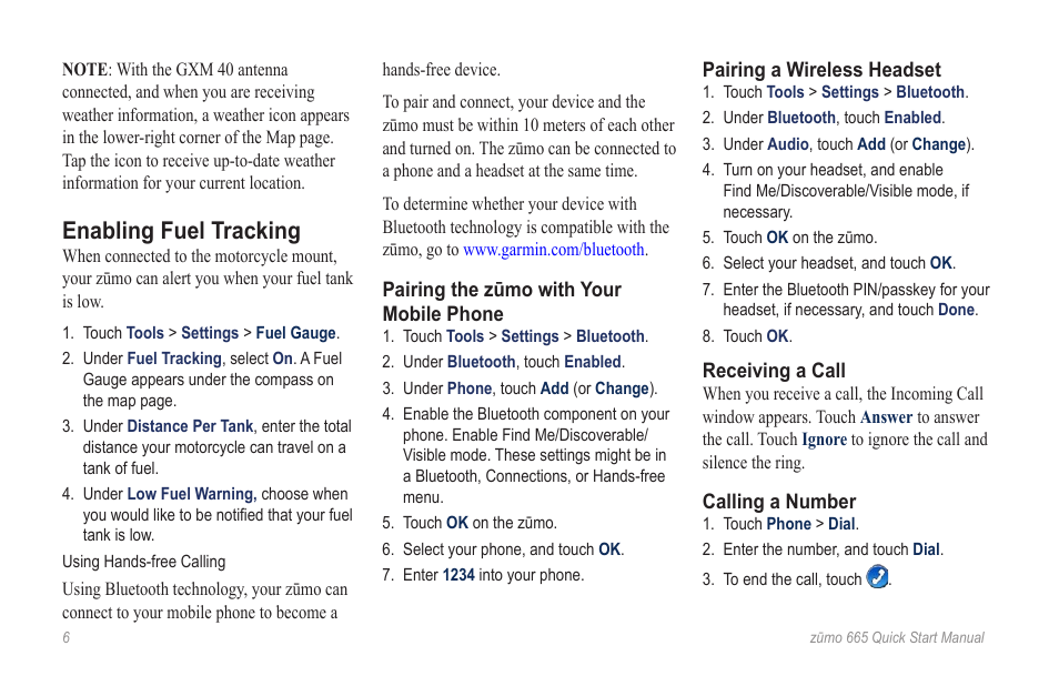 Enabling fuel tracking | Garmin zumo 665LM User Manual | Page 6 / 8