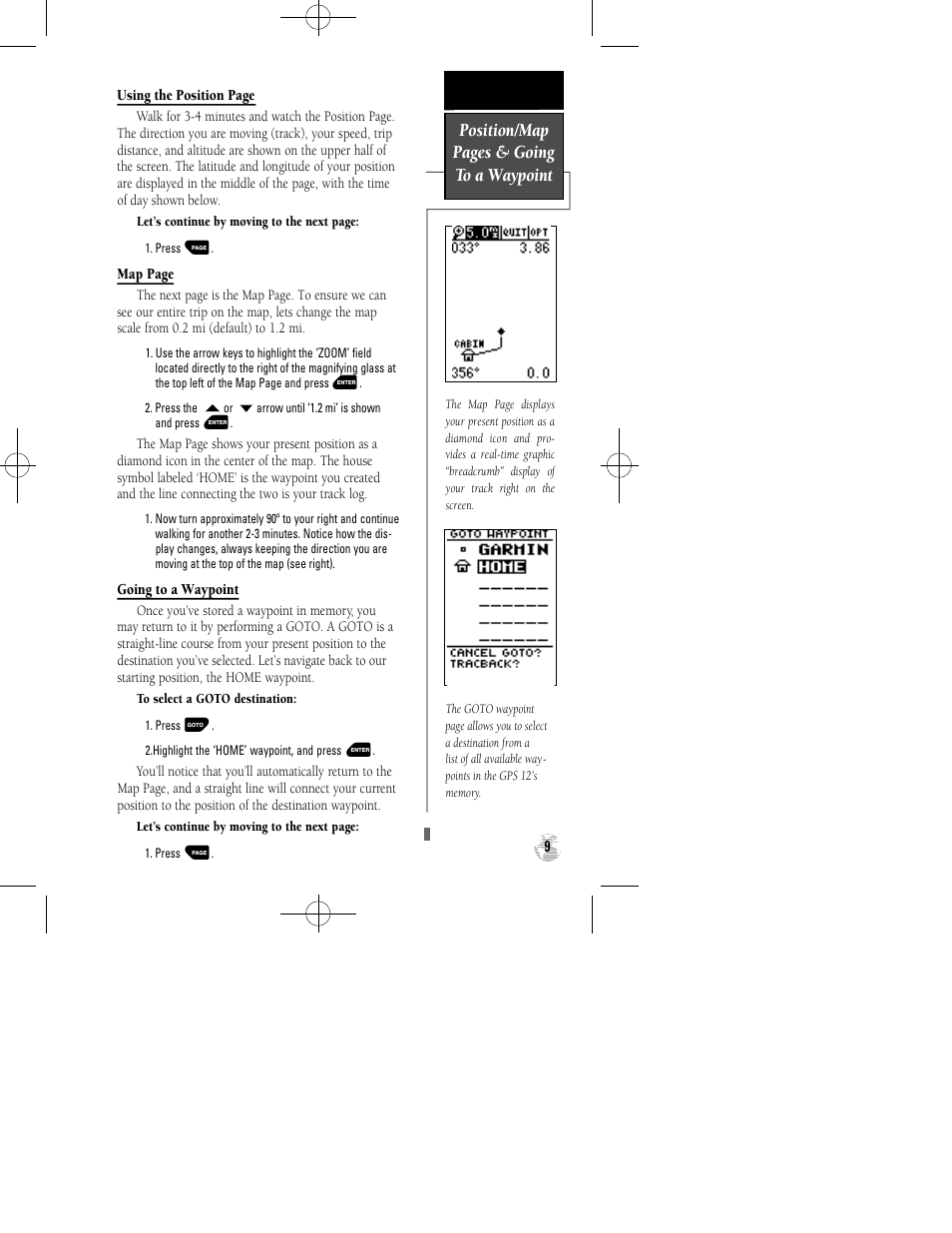 Position/map pages & going to a waypoint | Garmin GPS 12 User Manual | Page 13 / 66