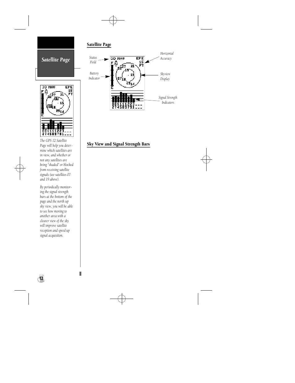 Satellite page | Garmin GPS 12 User Manual | Page 16 / 66