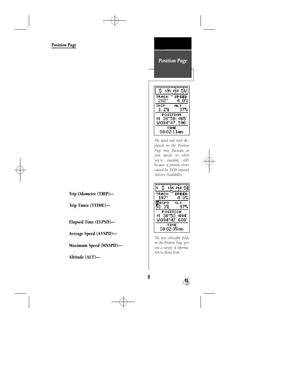 Position page | Garmin GPS 12 User Manual | Page 19 / 66