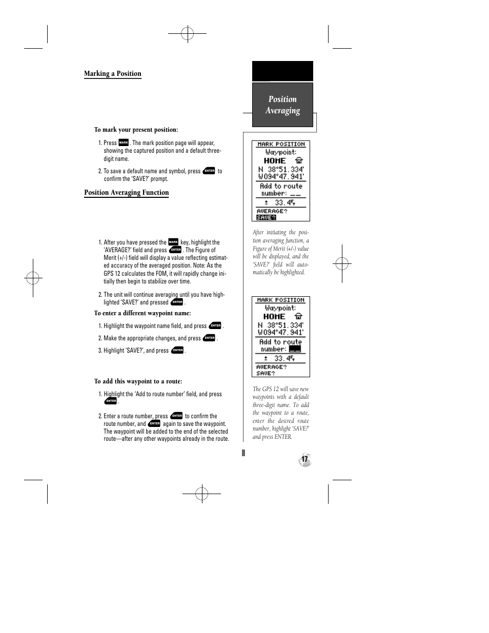 Position averaging | Garmin GPS 12 User Manual | Page 21 / 66