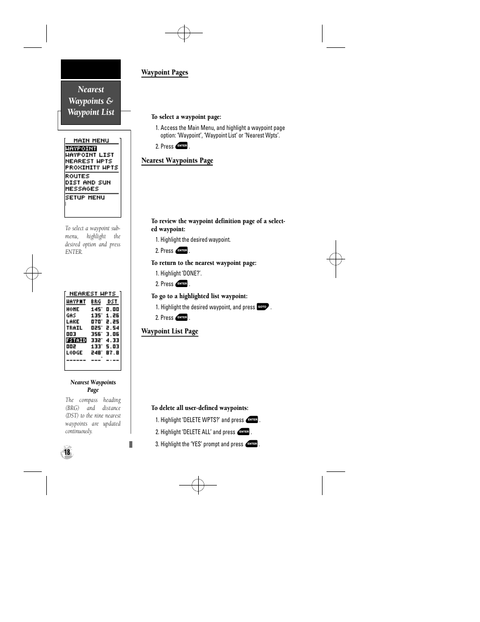 Nearest waypoints & waypoint list | Garmin GPS 12 User Manual | Page 22 / 66