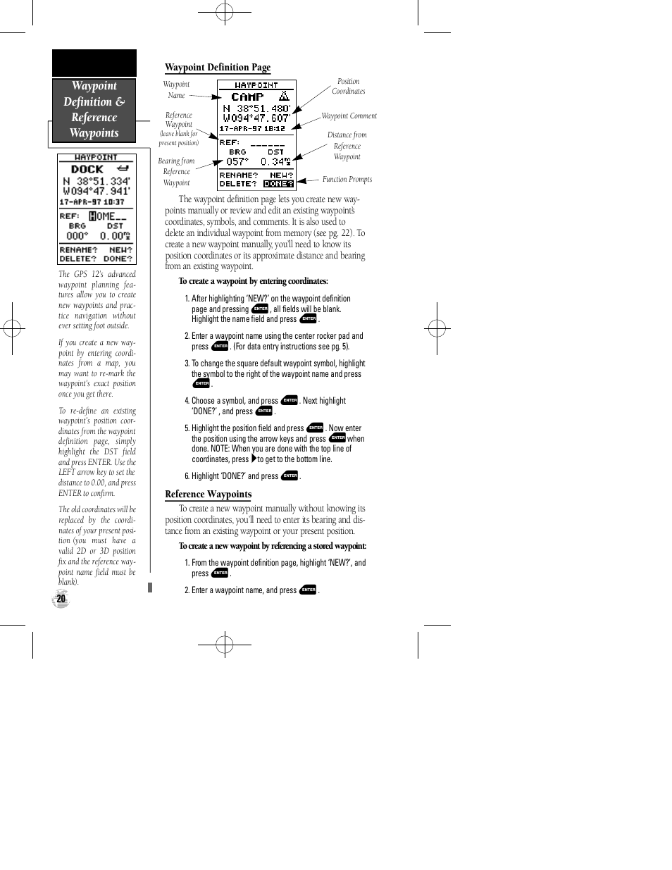 Waypoint definition & reference waypoints | Garmin GPS 12 User Manual | Page 24 / 66