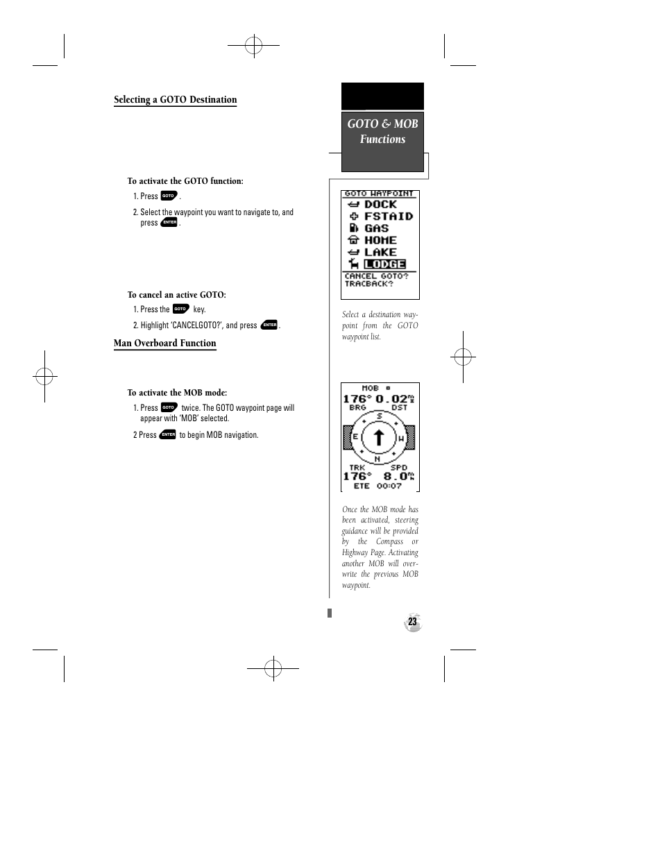 Goto & mob functions | Garmin GPS 12 User Manual | Page 27 / 66