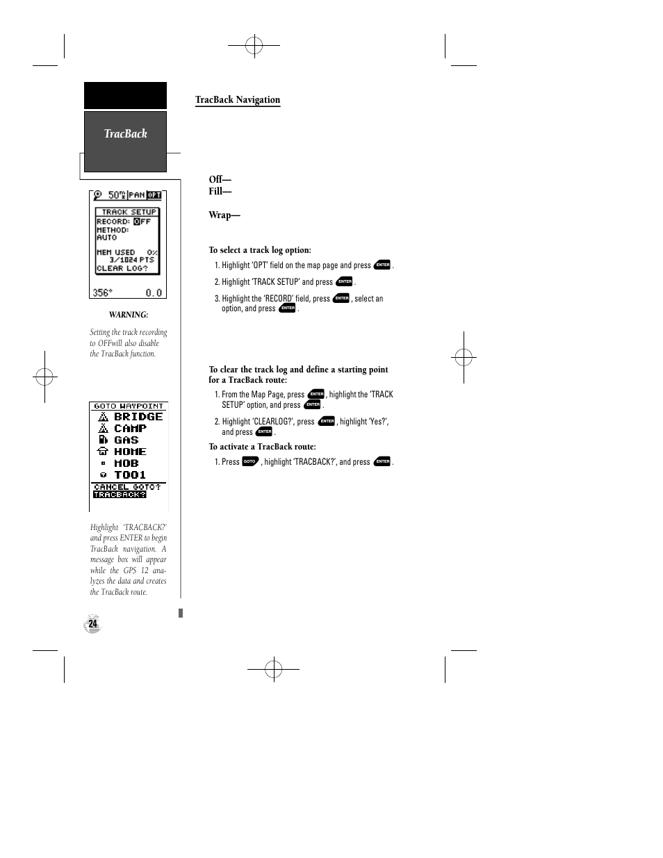 Tracback | Garmin GPS 12 User Manual | Page 28 / 66