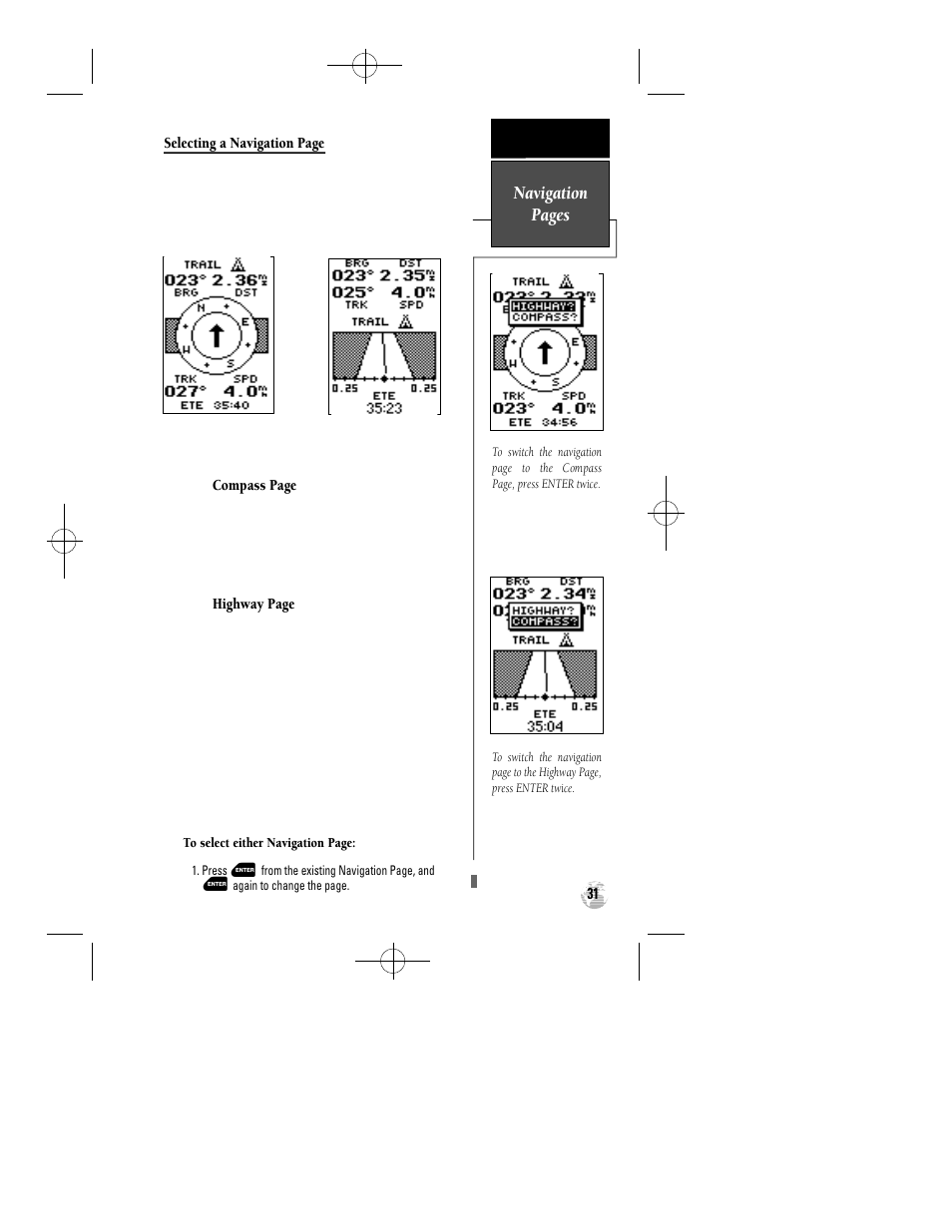 Navigation pages | Garmin GPS 12 User Manual | Page 35 / 66