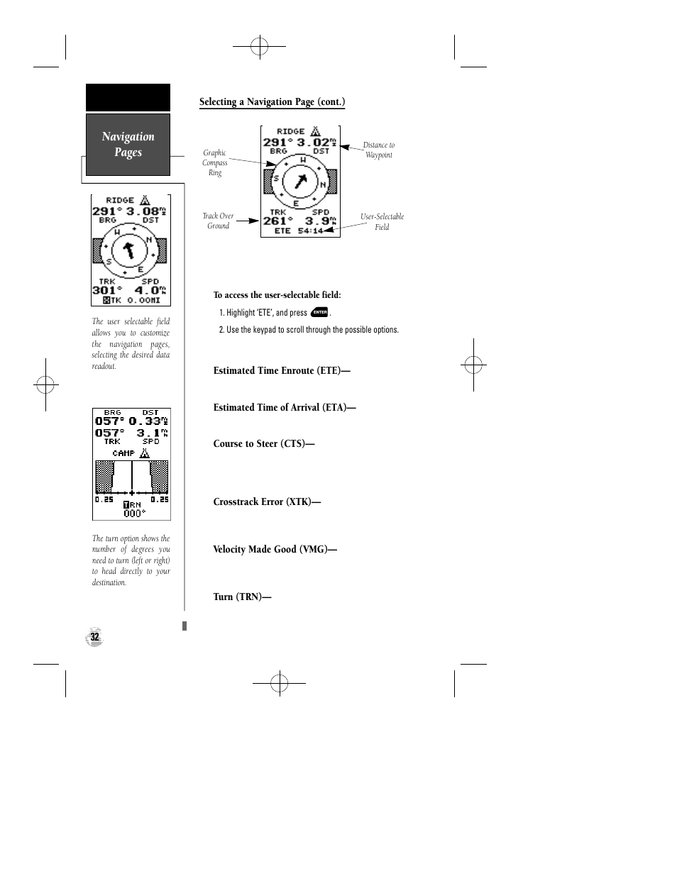 Navigation pages | Garmin GPS 12 User Manual | Page 36 / 66