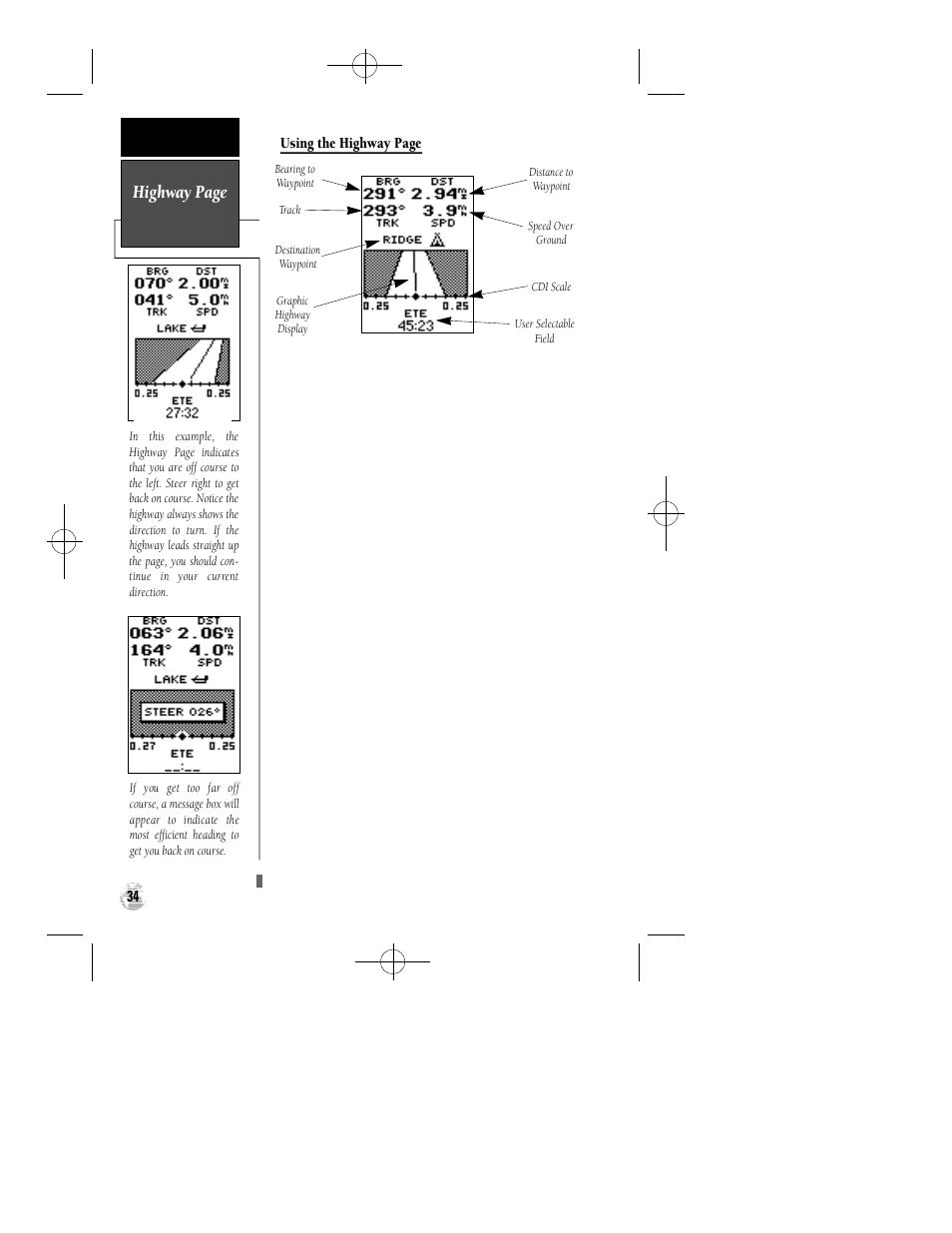 Highway page | Garmin GPS 12 User Manual | Page 38 / 66